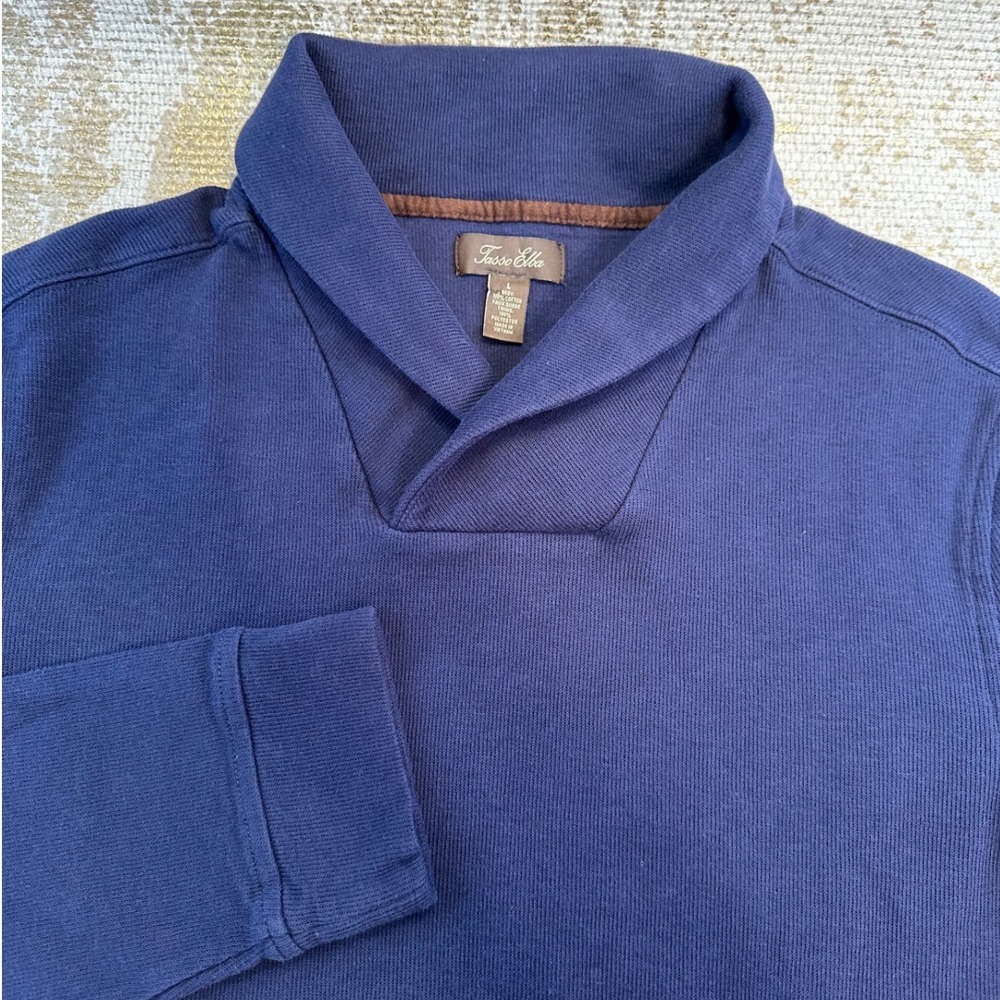 TASSO ELBA Men's Navy Blue Shawl Collar Pullover Sweater | Large